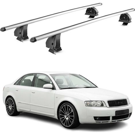 OMAC Barres de toit transversales en aluminium pour Audi A4 B6 Limo 2001-2004 – TÜV / DIN 75302:2019 – Antivol inclus – Charge max 75 kg – 2 barres – Gris (1/5)