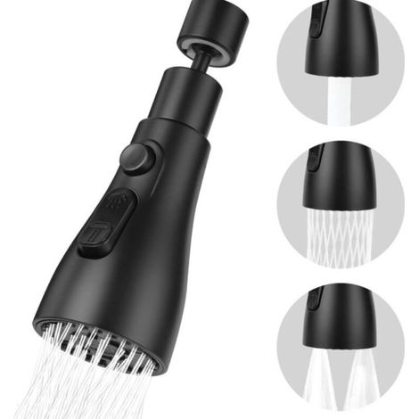 Lntyq Douchette Evier Cuisine Robinet 360 Degres, 3 Modes Embout Robinet Cuisine, Mitigeur Evier Cuisine Tete de Robinet Rotative, Adaptateur Robinet Universal Orientable,noir