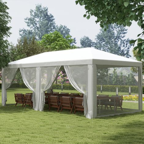 Tente de reception extérieur barnum tonnelle 6 parois amovibles dim. 6L x 3l m. pour les fêtes. évènements. blanc (1/5)