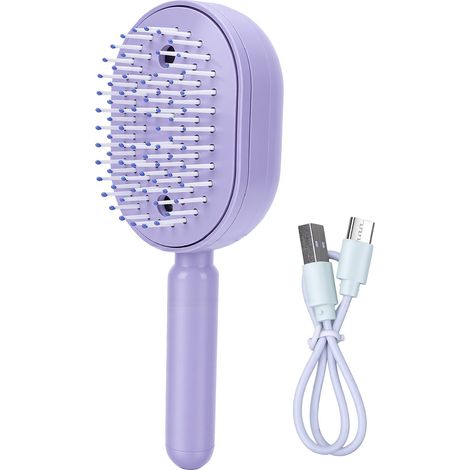 Brosse à cheveux électrique vapeur, lisseur portable rechargeable sans fil, outil démêlant avec brumisateur et masseur vibrant pour le coiffage, violet (1/5)