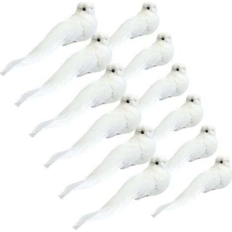 Set di 12 ornamenti a forma di cardinale (colombe bianche, 13 cm) con piuma a clip, decorazione artificiale per albero di Natale a forma di colomba, cardinale finto lucido per decorazioni