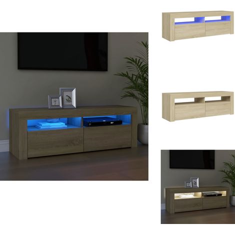 Meuble TV avec lumières LED chêne sonoma 120x35x40 cm - Meuble Tv - Meuble Téléviseur - Télévision - Rangement Media - Luminaire Led (1/5)