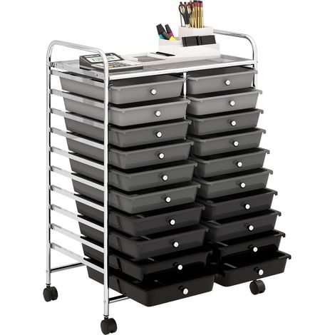 COSTWAY Carrello di Stoccaggio con 20 Cassetti, Carrello portaoggetti con 4 Ruote, Carrello Multiuso per Scuola Ufficio Cucina, 64 x 39 x 88 cm (Nero sfumato) (1/5)