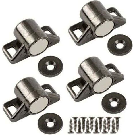 Aimant de Porte Magnétique, Aimant Porte Placard Puissant Loquet Magnétique en Alliage de Zinc pour Porte Coulissante de Placard, de Cuisine, Armoire, Tiroir et des Meubles（Noir Lot de 4） (1/4)