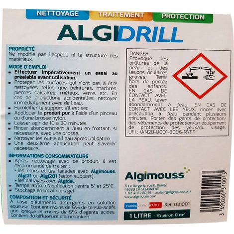ALGIDRILL - 1 LITRE - Nettoyant taches de rouille ALGIMOUSS - 031001