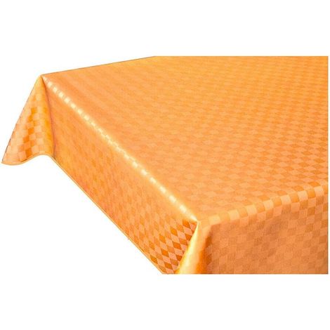 Tovaglia Cucina Antimacchia Bordata Cotone Resinato Morbido Quadretti Arancione - 140x240 cm