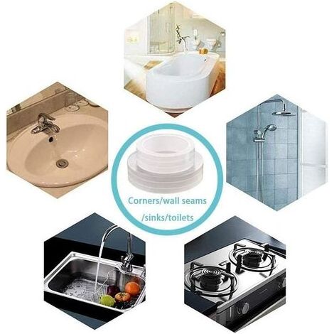 VURAHOME - Bande d'Étanchéité,Salle de Bain Joint Double Pli Silicone Blan Ruban Baignoire Auto-Adhésif/Imperméable Mildiou Prévention Cafard pour Cuisine Évier 38mm 3.2m - Transparent (1Pack) (1/4)