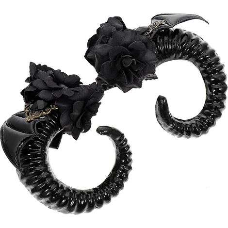 Teufelshorn-Haarspange, Gothic-Lolita-Haaraccessoire, dunkler Blumen-Schafshorn-Kopfschmuck, Halloween-Retro-Performance-Clip. (1/5)