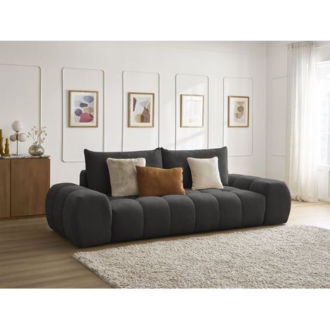 BOBOCHIC - Canapé droit convertible coffre EVEREST tissu texturé Noir (1/5)