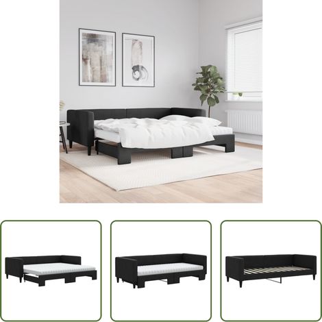 vidaXL Doppelbett - Tagesbett Ausziehbar mit Matratzen Schwarz 90x200 cm Stoff (1/5)
