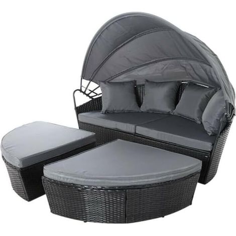 EVRE Black Bali Day Bed Outdoor Garden Furniture Set With Canopy and Cover (1/5)