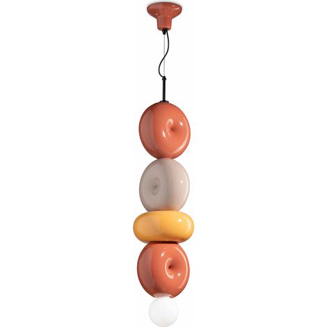 Sospensione Vintage Decò Bumbum 4 Elementi Ceramica Gialla Arancio Grigio E27 (1/2)