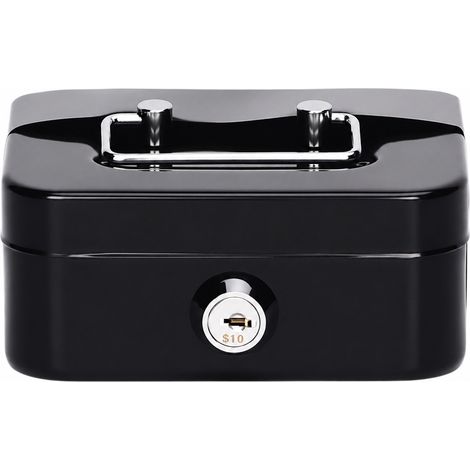 Caisse enregistreuse verrouillable en acier inoxydable, noire, grande capacité pour pièces, billets, bijoux, portable pour la maison ou le bureau (1/4)