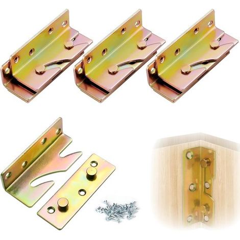 Set di 4 connettori per letto, per carichi pesanti, connettori per ferramenta letto, connettori angolari con viti per l'unione di mobili, sponde per letto (1/5)