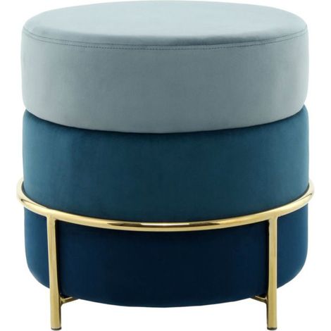 Pouf Rond Design en Velours "Matilda" 48cm Bleu