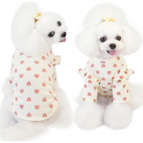T-shirt Mignon pour Chiens et Chats Vêtement Élastique et Respirant à Motif Cœur avec Manches à Volants pour Petits et Moyens Animaux (1/5)