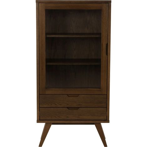 Vitrine scandinave en chêne fumé 1 porte 2 tiroirs - ALISIA (1/5)