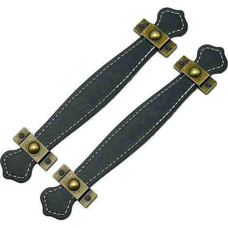 Ahlsen Pieza de tiradores de cajones de cuero vintage, manijas de maletas de cuero negro (1/5)