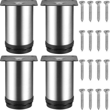 Lot de 4 Pieds de meubles réglables, Acier inoxydable, Hauteur ajustable 0-10mm, Pour cuisine bureau table (1/5)