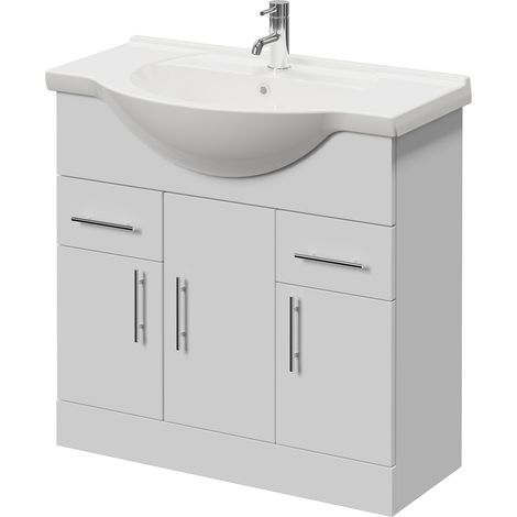 Alexander James Gloss White 850mm 3 Door Vanity Unit - 850mm - Chrome 96mm Bar Handle