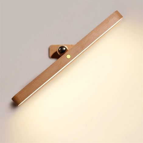 LED Bathroom Mirror Lamp, 30cm Wooden Wall Light with Magnetic Design, 4000K Dimmable Mirror Lamp, Rechargeable Makeup Lamp with Touch Switch (1/5)