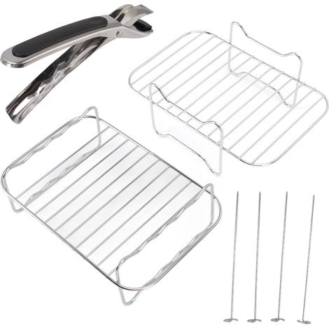 Grille de friteuse en acier inoxydable avec pinces anti-brûlure pour brochettes - Compatible NINJA FOODI 8QT (1/5)