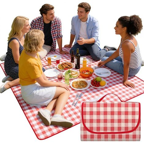 Couverture Pique-Nique Imperméable- 200 x 200 cm- Résistante au Sable- Pliable Poignée- Randonnée Voyage Camping Plein (1/4)