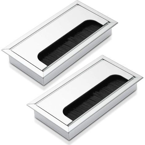 Set mit 2 Kabelverschraubungen – Aluminium – 160 x 80 mm – Farbe: Silber, rechteckige Kabelabdeckung aus Metall für die Kabelführung am Computertisch (1/5)