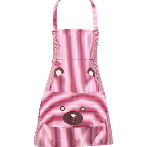Tablier de cuisine en polyester avec motif rayé mignon et poche pour femmes et hommes (rose rouge) (1/2)