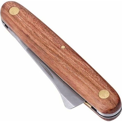 Coupe-Greffe Pliable Acier Inoxydable, Couteau à Greffer, Outil Élagage, Manche Palissandre (1/4)