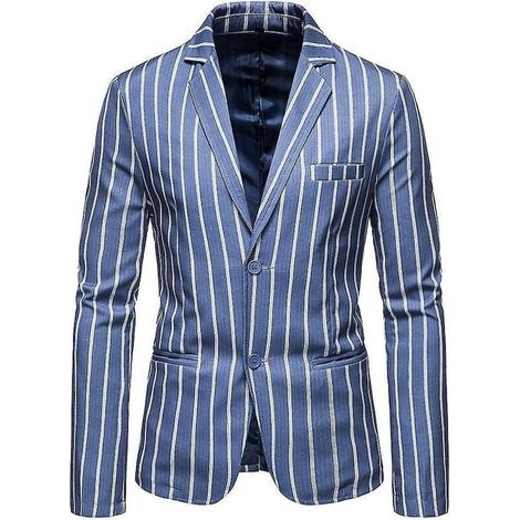 Veste blazer rayée pour homme, taille L, bleu, idéale pour les occasions formelles, les mariages et les occasions décontractées.-L