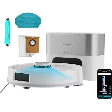 Robot Aspirateur Base Vidage Automatique 3L - 25000Pa - Autonomie 240min en Mode Éco, Brosse Silicone, Idéal Maisons avec Animaux, Bluetooth et WiFi, Inclut 1 Serpillière (1/5)