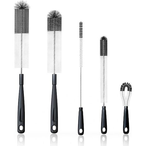 Goupillons de nettoyage pour bouteilles, lot de 5, multifonctionnels pour bouteilles étroites, thermos, gourdes, noirs (1/5)