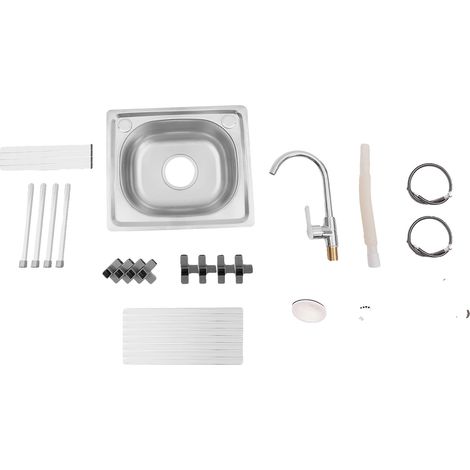 Évier de cuisine, acier inoxydable poli, robinet inclus, Argent (1/2)