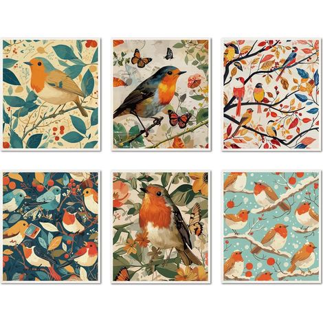 6 torchon Suédois pour Cuisine Réutilisable Absorbant Éponge d'hiver Lavable Séchage Rapide sans Odeur pour Laver la Vaisselle Oiseaux 19.5x17.2cm (1/5)