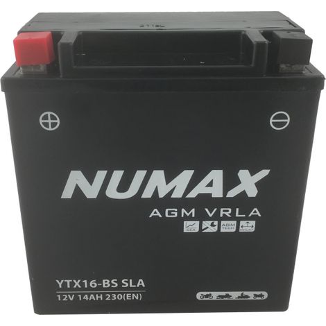 Numax – Batterie moto AGM 12V 14Ah 230A – Technologie scellée pour démarrage rapide – Compatible YTX16-BS, NTX16-BS
