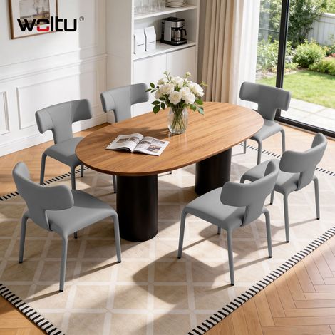 WOLTU 6x Esszimmerstühle Küchenstühle mit Rückenlehne Metallgestell, Kunstleder Polsterstuhl, 150 kg belastbar, für Küche Wohnzimmer Schlafzimmer, Quarzgrau