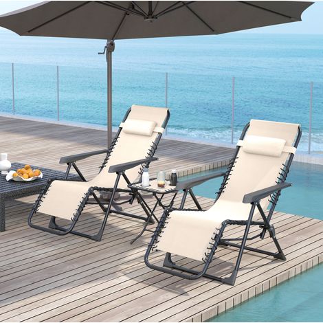 Set de jardín de metal 2 plazas beige, plegable con mesa y respaldo ajustable (1/5)