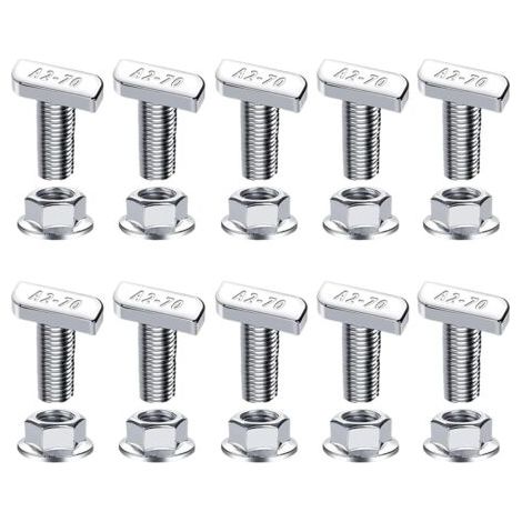 T-Nut-Schrauben – Gleitkopfschrauben für Schienensysteme. Stahl mit Gewindemuttern, verstellbare Befestigungselemente für Regalsysteme.