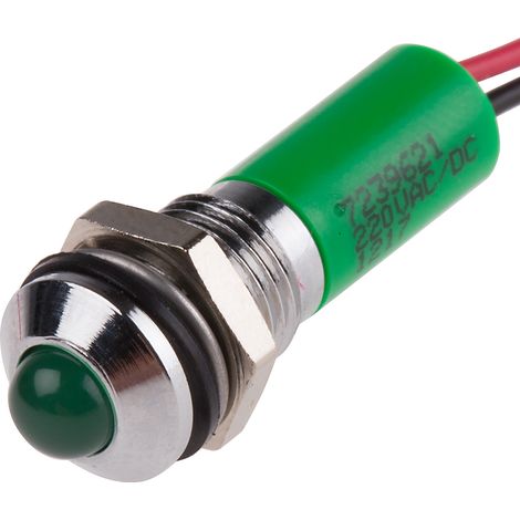 Voyant LED lumineux  Vert RS PRO, dia. 8mm, 220V c.a., IP67 ( Prix pour 1 ) (1/2)