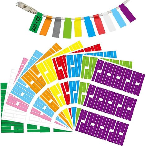300 étiquettes autocollantes pour câbles - planches de 10 étiquettes (10 couleurs au total) - Étiquettes pour câbles - Étiquettes autocollantes - Gestion des câbles - 26 x 84 mm (1/5)