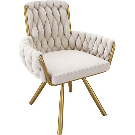 Chaise de salle à manger en velours beige avec piétement métallique, lot de 6 (1/5)