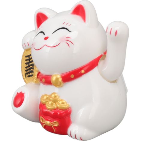 Chat porte-bonheur chinois décoratif, bras agité, lampe solaire à induction, figurine pour la maison ou la voiture, assis de côté, blanc (1/5)