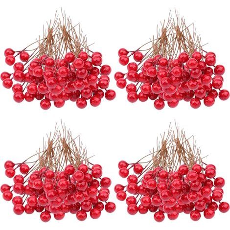 Baies Rouges Artificielles, 210 Pièces 10mm Baies Artificielles avec Tige en Fil pour Deco Noel Sapin/Couronne De Noel A Decorer, Deco Noel pour Boîte Cadeau/Bricolage Artisanat (1/4)