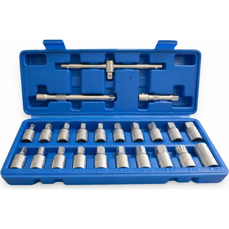 Set 23 Chiavi Bussola per Tappi Scarico Coppa Olio 3/8" e Prolunghe YZR-211