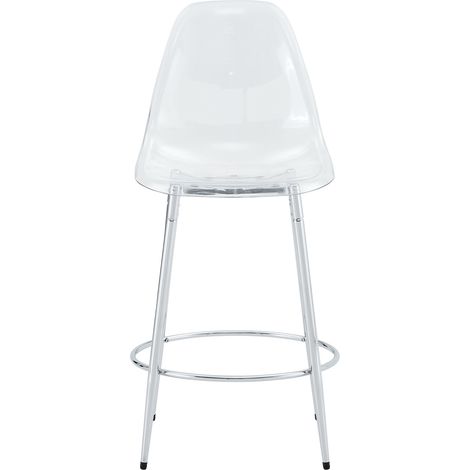 Lot de 2 tabourets de bar transparents avec piètement métallique argenté et dossier haut en PET — hauteur 102 cm (1/5)