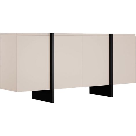 Credenza con 4 ante in MDF Beige e Nero - LUVONIA