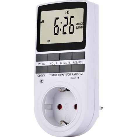 Programmateur Prise Schuko 24H 7J Avec Ecran LCD Rétroéclairé et Batterie de Secours pour Chauffe-eau, Radiateur (1/5)