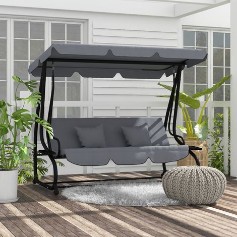 Altalena da giardino trasformabile a 3 posti con tetto inclinabile regolabile, 2 ripiani, 2 x 1,2 x 1,64 m, acciaio grigio scuro