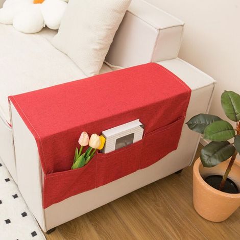17 Rouge foncé 70x110 - Trois poches Housse d'accoudoir de canapé, housse anti-poussière style lin, housse de canapé, rangement toutes saisons, serviette antidérapante pour accoudoir (1/4)